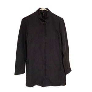 Eileen Fisher Black Stretch Grid Jacket Size XS Lightweight Tencel Cotton Tunic